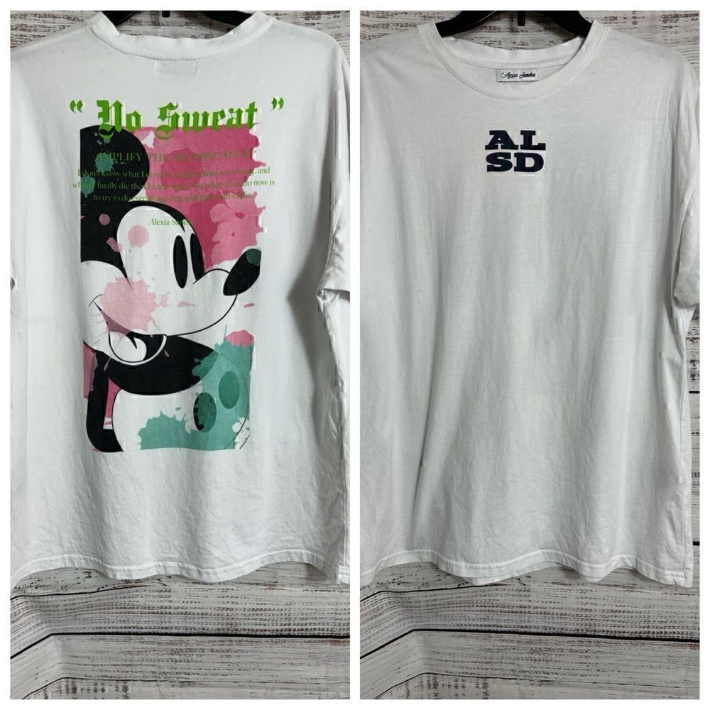Alexia Sandra t‎ shirt Mickey Mouse large Cotton Graphic Tee No sweat Spell out